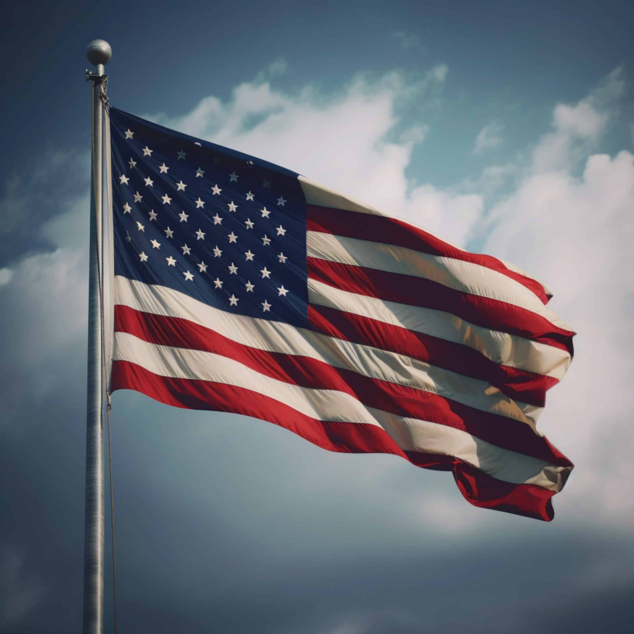 American flag waving in the wind against the background of the blue sky. Memorial Day. 4th of July. Labour Day. Patriotic background. generated ai